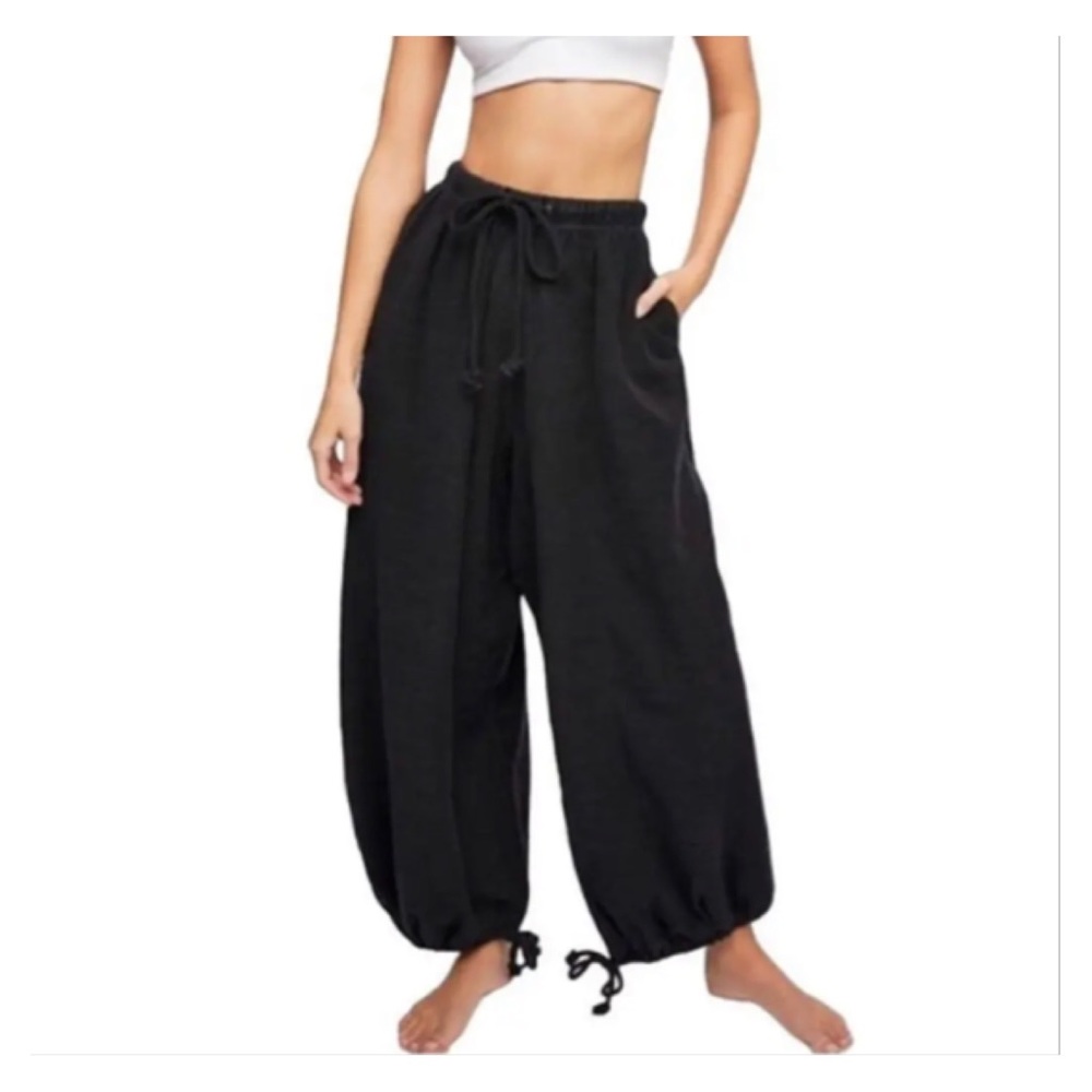 Intimately Free People No Joke Slouchy Jogger Pants Heather Black Terrycloth